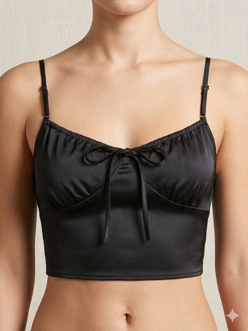 Black Satin Bralette Crop Top - Women Intimates